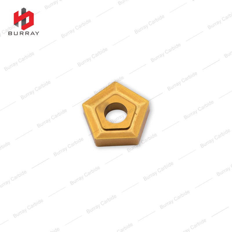 Cemented carbide insert PNUM110408 with yellow coating 